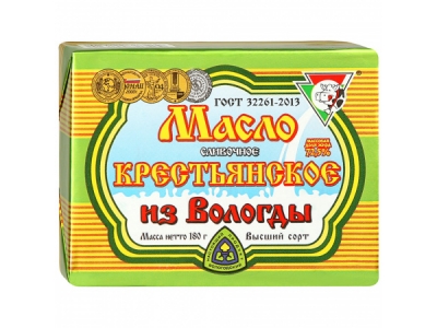 Масло из Вологды сливочное Крестьянское 72,5%, 180г