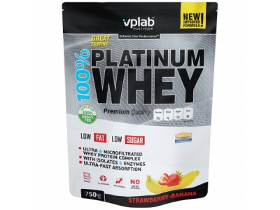 Протеин Vplab 100% Platinum Whey клубника-банан 0,75кг