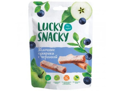 Пастилки Lucky Snacky Яблочные сухарики с черникой пак 25г