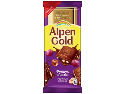 Шоколад Alpen Gold молочный фундук/изюм 90г
