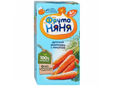 Нектар ФрутоНяня морковь с мякотью с сахаром с 4-х месяцев, 0,2л