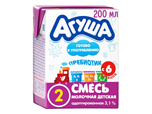 Смесь Агуша-2 молочная для детей с 6-ти месяцев 3,1% 0,2л