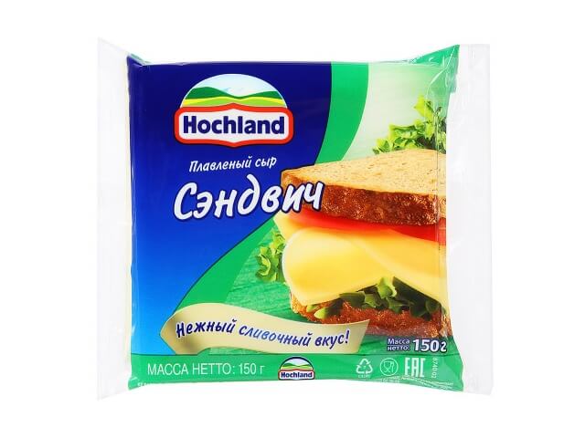 Сыр Hochland плавленый Сэндвич 45% ломтиками,150г (8шт)
