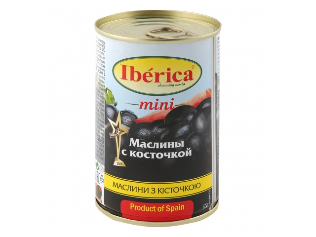 Маслины Iberica черные с косточкой 300г