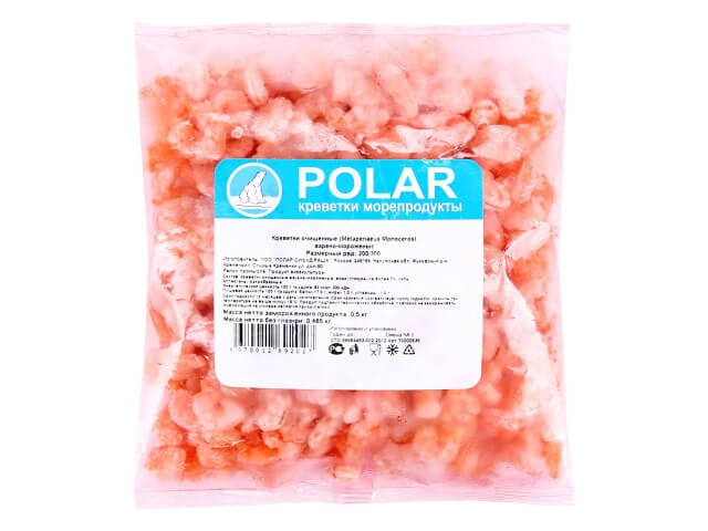 Креветки Polar очищенные 200/300 варено-мороженые, 500г