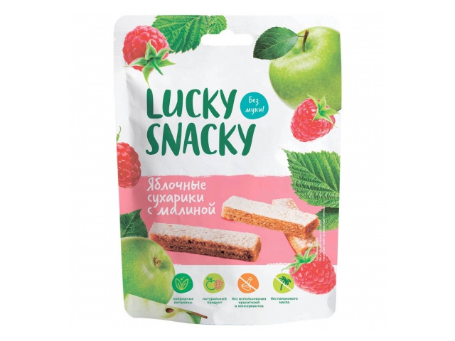 Пастилки Lucky Snacky Яблочные сухарики с малиной пак 25г