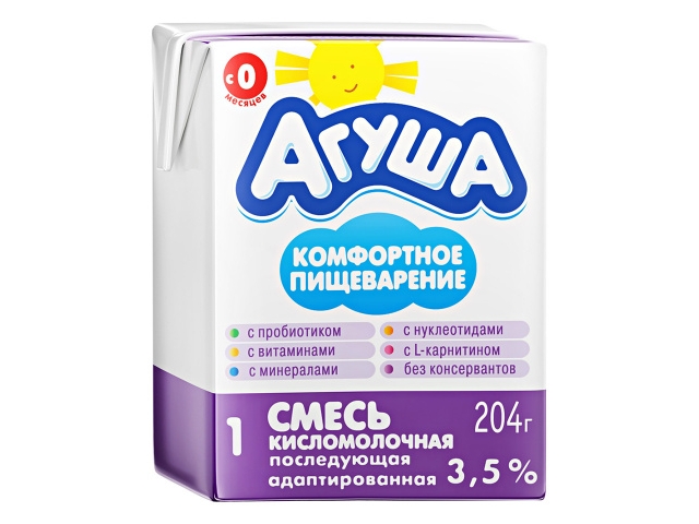 Смесь Агуша-1 кисломолочная для детей с 0 месяцев 3,5% 0,204л