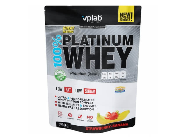 Протеин Vplab 100% Platinum Whey клубника-банан 0,75кг