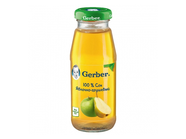 Сок Gerber яблочно-грушевый восстановленный, обогащенный, пастеризованный, без сахара с 4-х месяцев 175мл