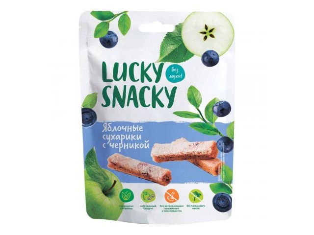 Пастилки Lucky Snacky Яблочные сухарики с черникой пак 25г