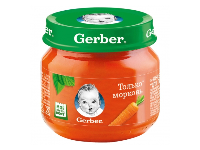 Пюре Gerber овощное Только морковь для детей с 4 месяцев, 80г