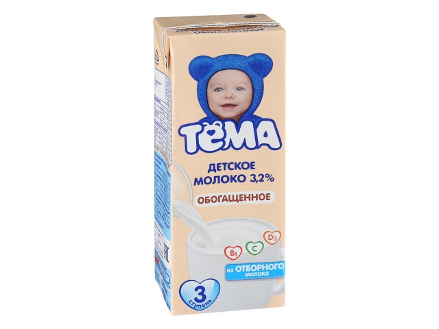 Молоко Тёма детское ультрапастеризованное обогащенное витаминами для детей с 12месяцев 3,2% 0,2л