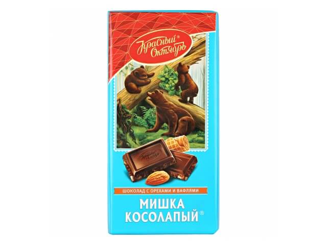 Шоколад Красный Октябрь Мишка Косолапый с орехами и вафлями, 75г